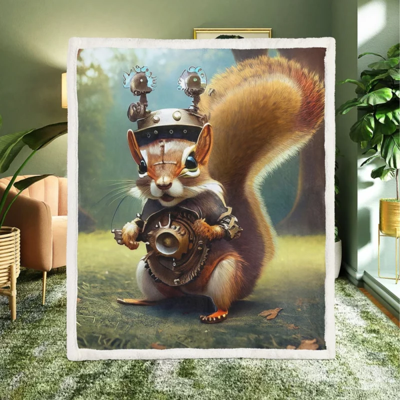 Steampunk Squirrel Fantasy Sherpa Fleece Blanket