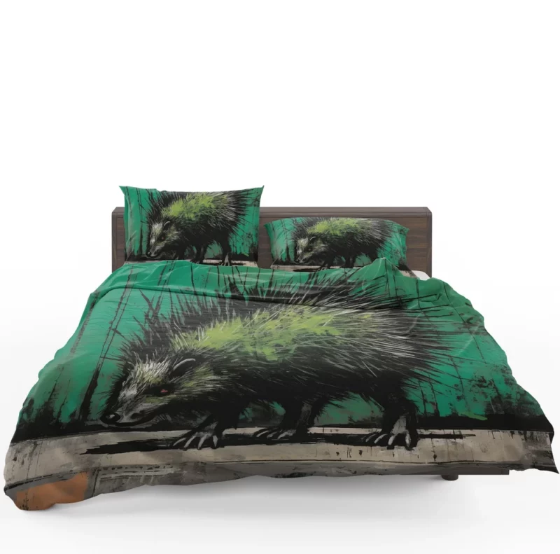 Steampunk-Styled Green Porcupine Painting Bedding Set 1
