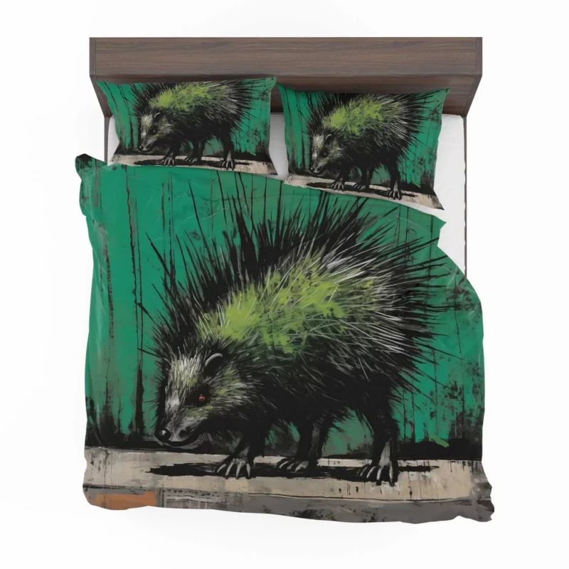 Steampunk-Styled Green Porcupine Painting Bedding Set 2
