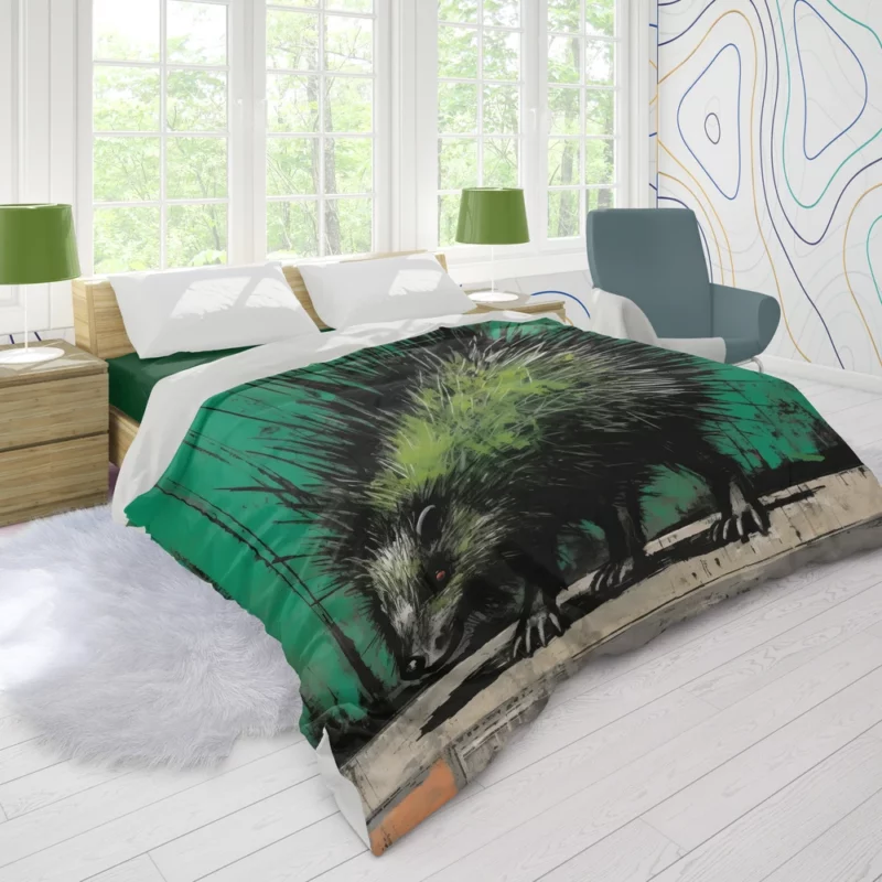 Steampunk-Styled Green Porcupine Painting Duvet Cover