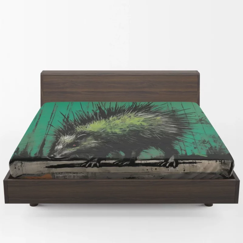 Steampunk-Styled Green Porcupine Painting Fitted Sheet 1