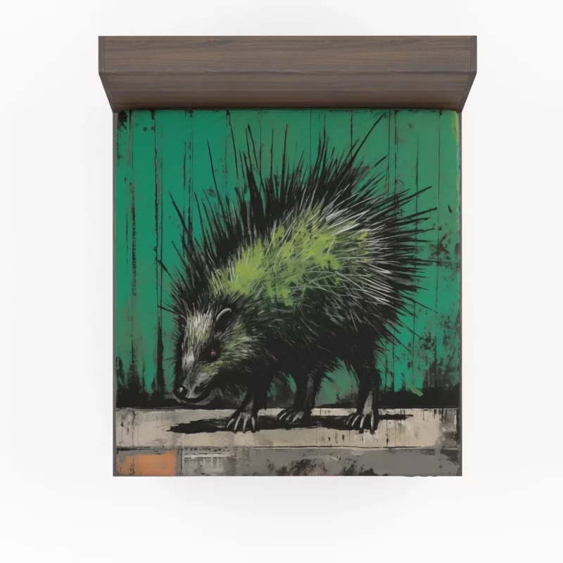 Steampunk-Styled Green Porcupine Painting Fitted Sheet