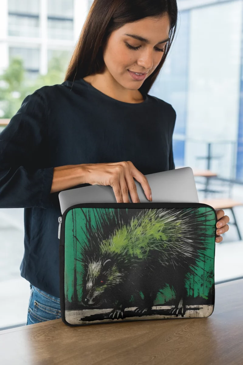 Steampunk Styled Green Porcupine Painting Laptop Sleeve 1