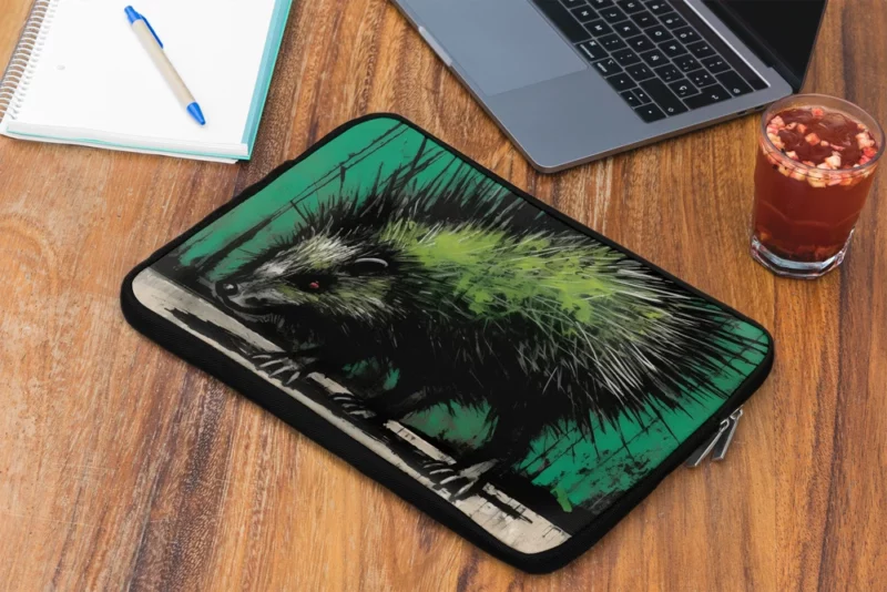 Steampunk Styled Green Porcupine Painting Laptop Sleeve 2