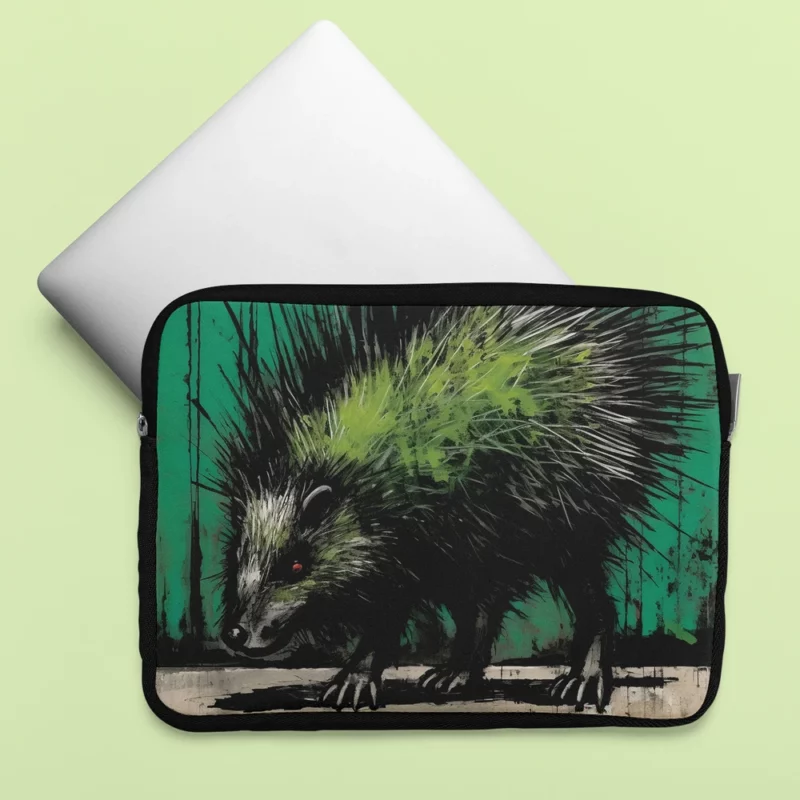 Steampunk-Styled Green Porcupine Painting Laptop Sleeve