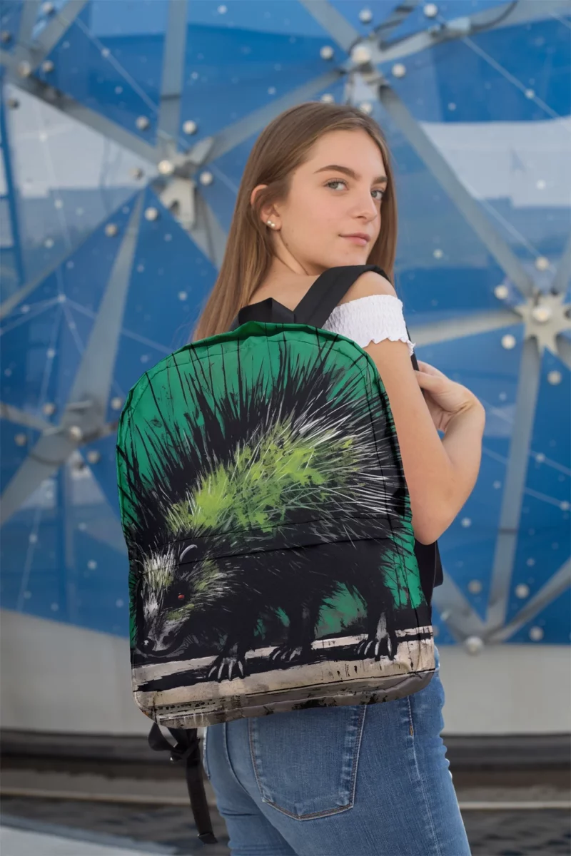 Steampunk-Styled Green Porcupine Painting Minimalist Backpack 2