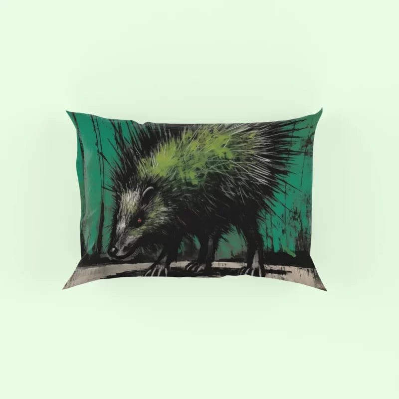 Steampunk-Styled Green Porcupine Painting Pillow Case