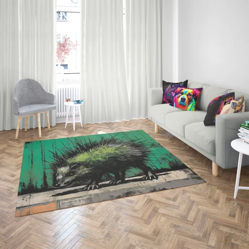 Steampunk-Styled Green Porcupine Painting Rug 2