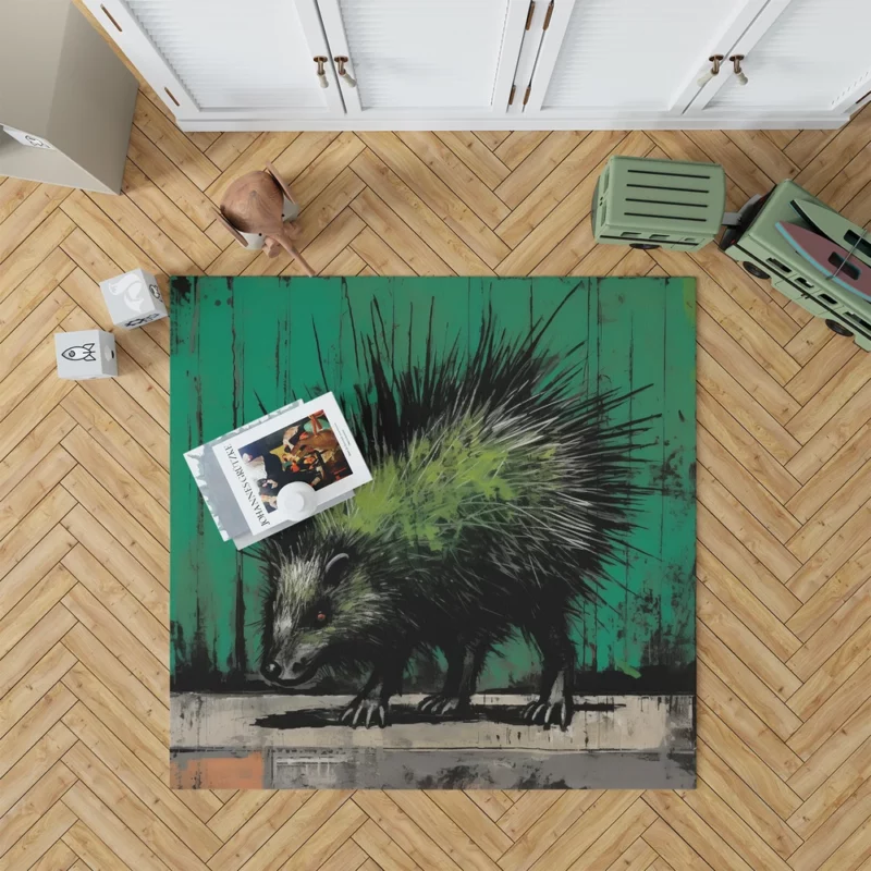 Steampunk-Styled Green Porcupine Painting Rug