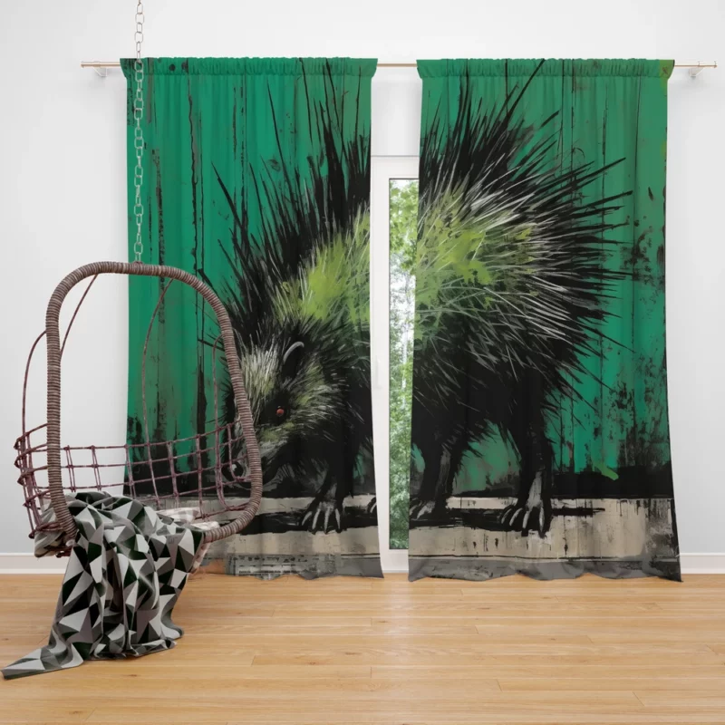 Steampunk-Styled Green Porcupine Painting Window Curtain