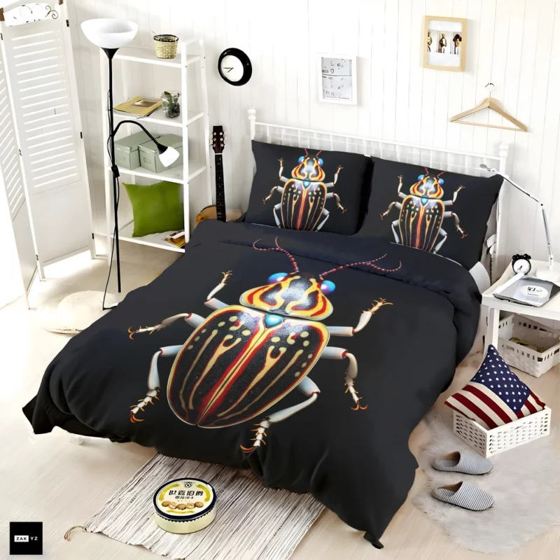 Striped Beetle on Black Background Bedding Set