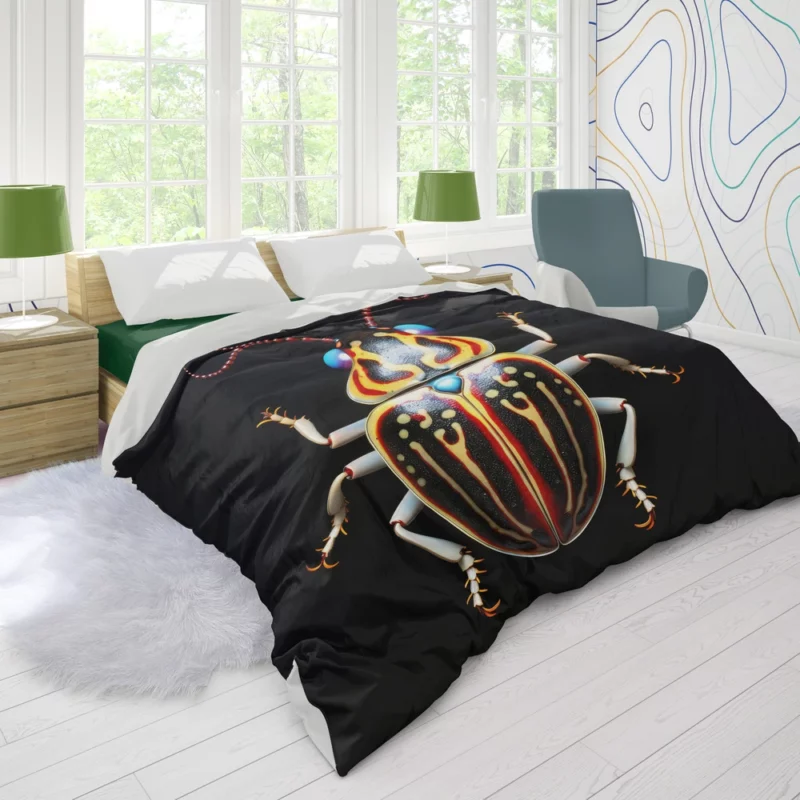 Striped Beetle on Black Background Duvet Cover