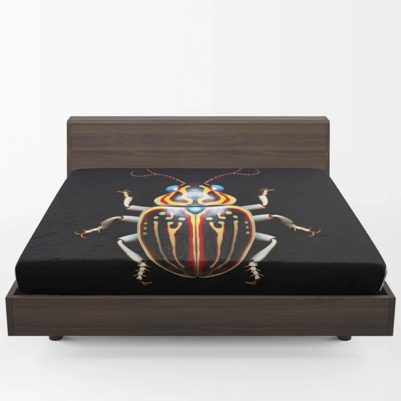 Striped Beetle on Black Background Fitted Sheet 1