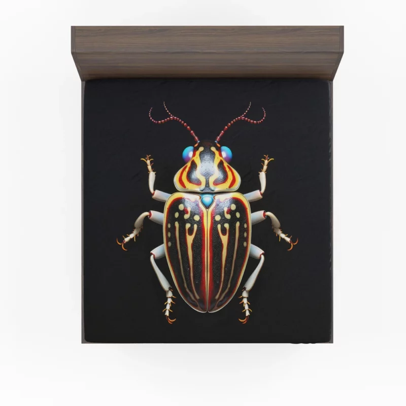 Striped Beetle on Black Background Fitted Sheet