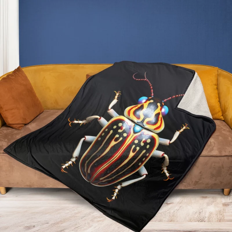 Striped Beetle on Black Background Fleece Blanket 1