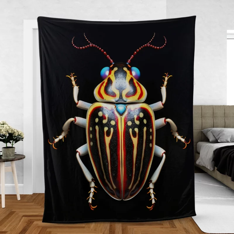 Striped Beetle on Black Background Fleece Blanket