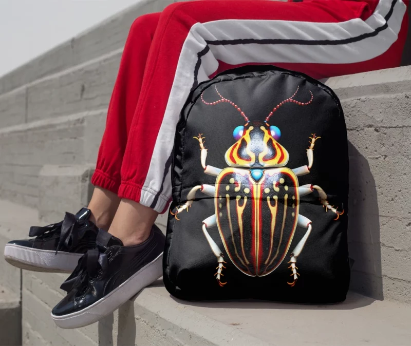 Striped Beetle on Black Background Minimalist Backpack 1