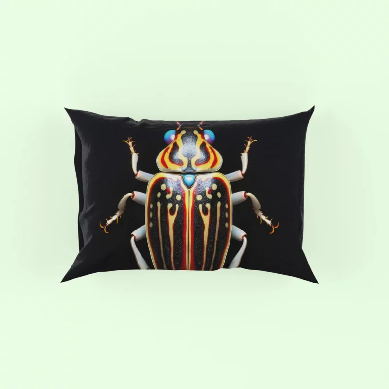 Striped Beetle on Black Background Pillow Case