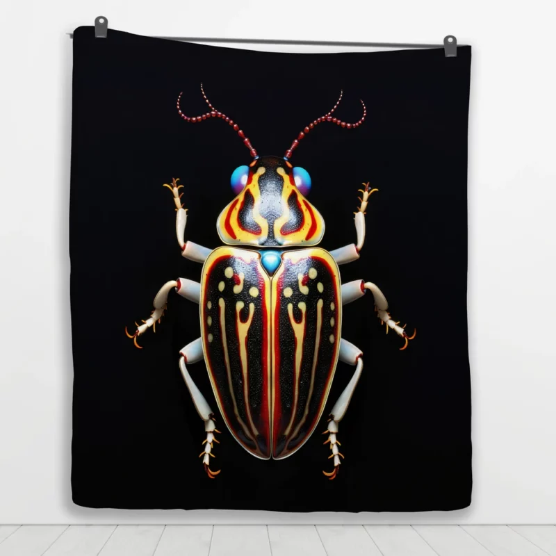Striped Beetle on Black Background Quilt Blanket 1