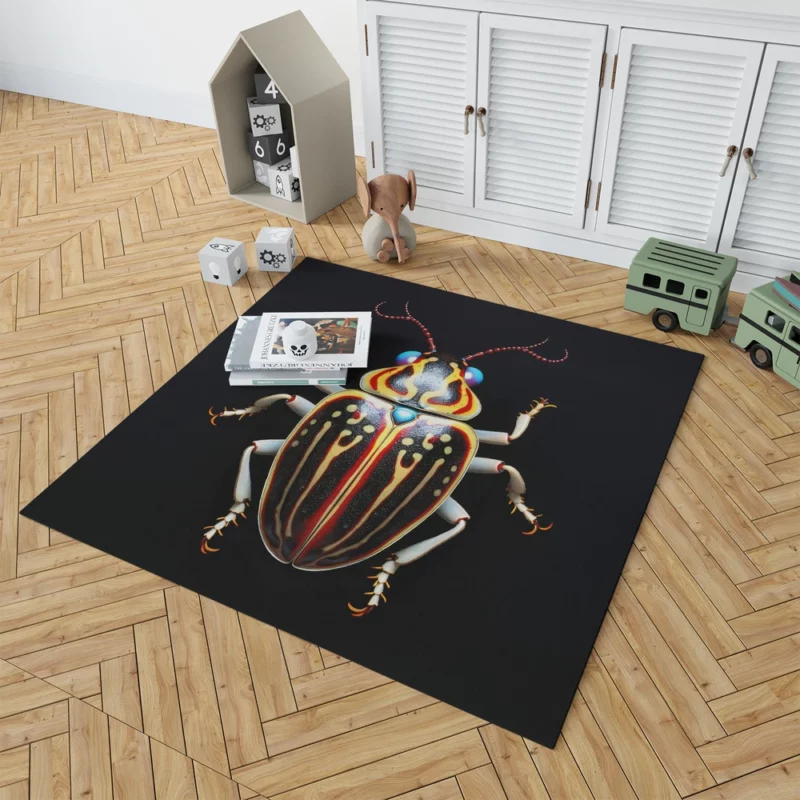 Striped Beetle on Black Background Rug 1