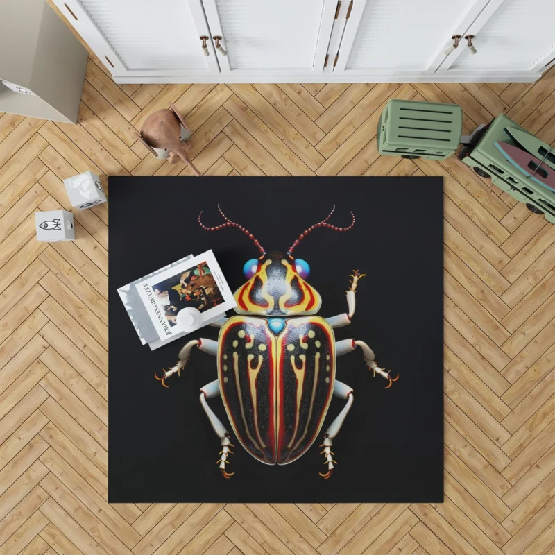 Striped Beetle on Black Background Rug