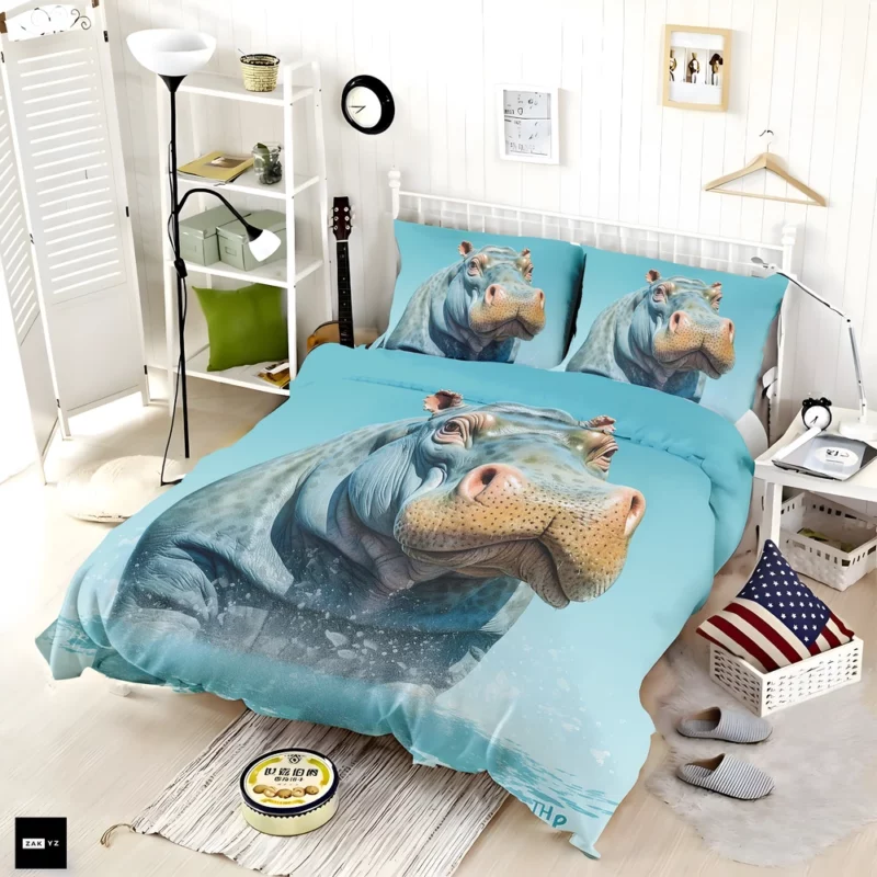 Strong Blue Hippo Bedding Set