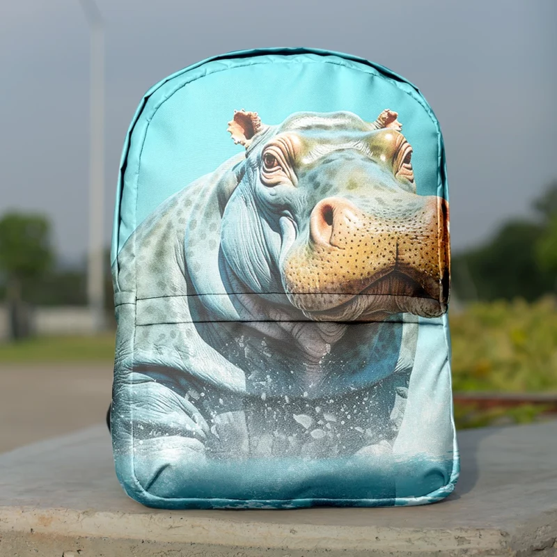 Strong Blue Hippo Minimalist Backpack