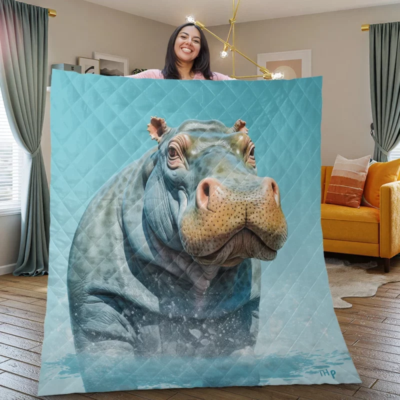 Strong Blue Hippo Quilt Blanket