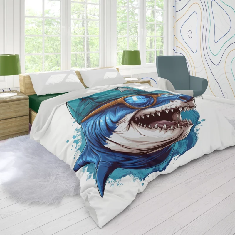 Stylish Shark in Hat and Sunglasses Duvet Cover