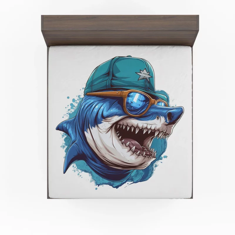 Stylish Shark in Hat and Sunglasses Fitted Sheet