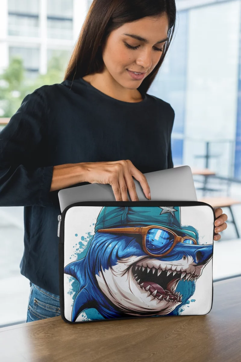 Stylish Shark in Hat and Sunglasses Laptop Sleeve 1