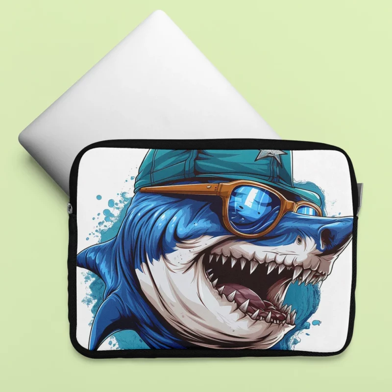 Stylish Shark in Hat and Sunglasses Laptop Sleeve