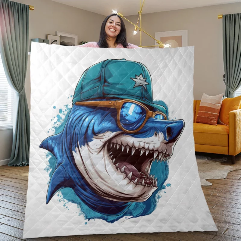 Stylish Shark in Hat and Sunglasses Quilt Blanket