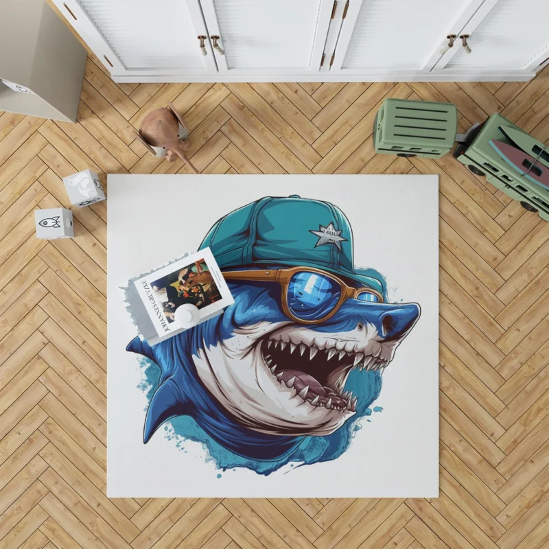 Stylish Shark in Hat and Sunglasses Rug