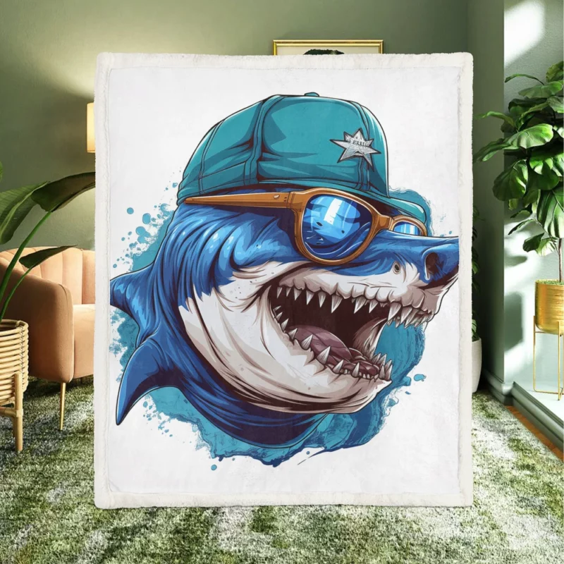 Stylish Shark in Hat and Sunglasses Sherpa Fleece Blanket