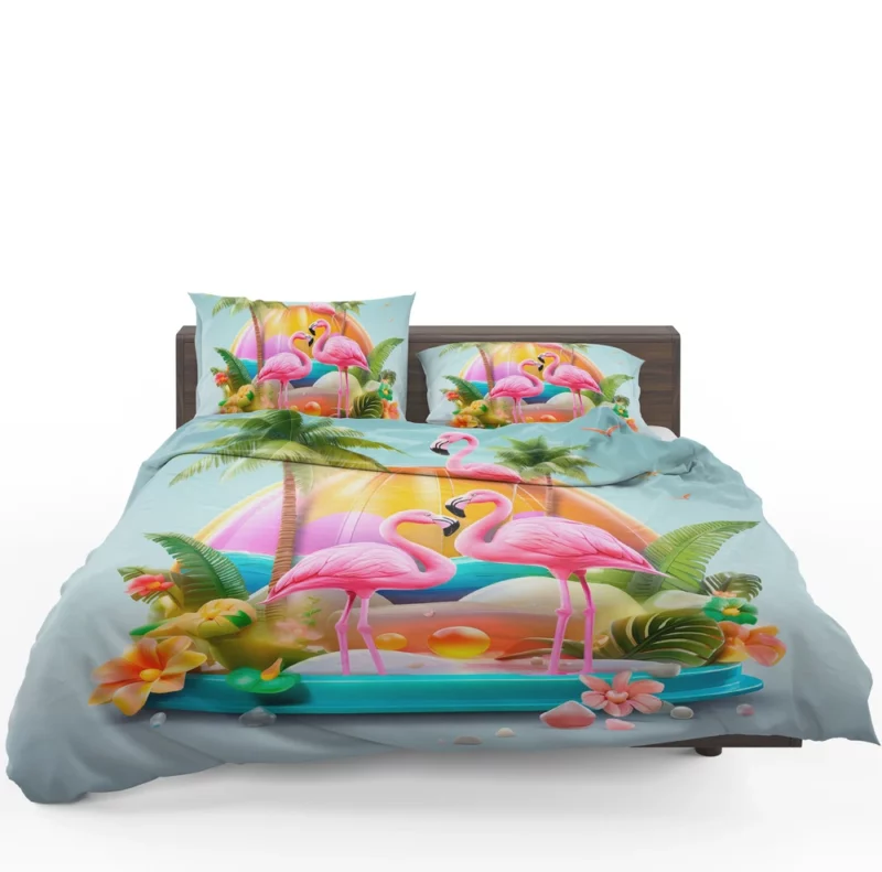 Summer Flamingos Illustration Bedding Set 1