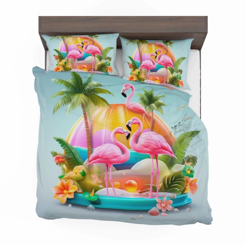 Summer Flamingos Illustration Bedding Set 2