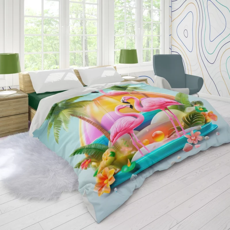 Summer Flamingos Illustration Duvet Cover