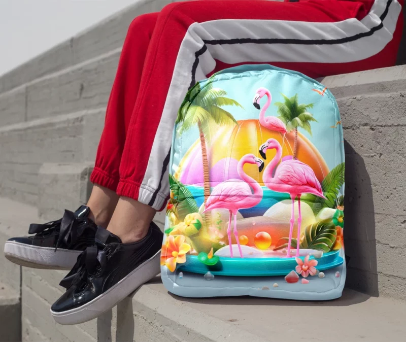 Summer Flamingos Illustration Minimalist Backpack 1