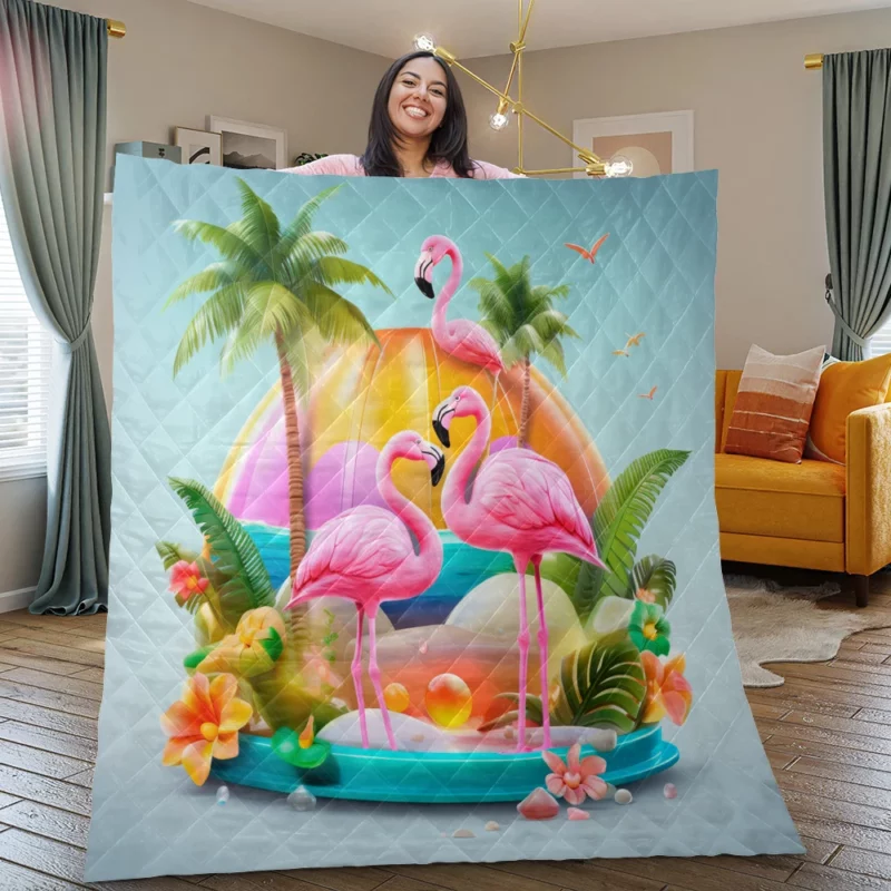 Summer Flamingos Illustration Quilt Blanket