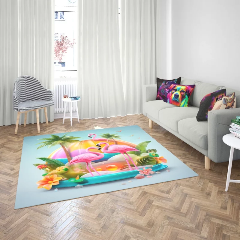 Summer Flamingos Illustration Rug 2