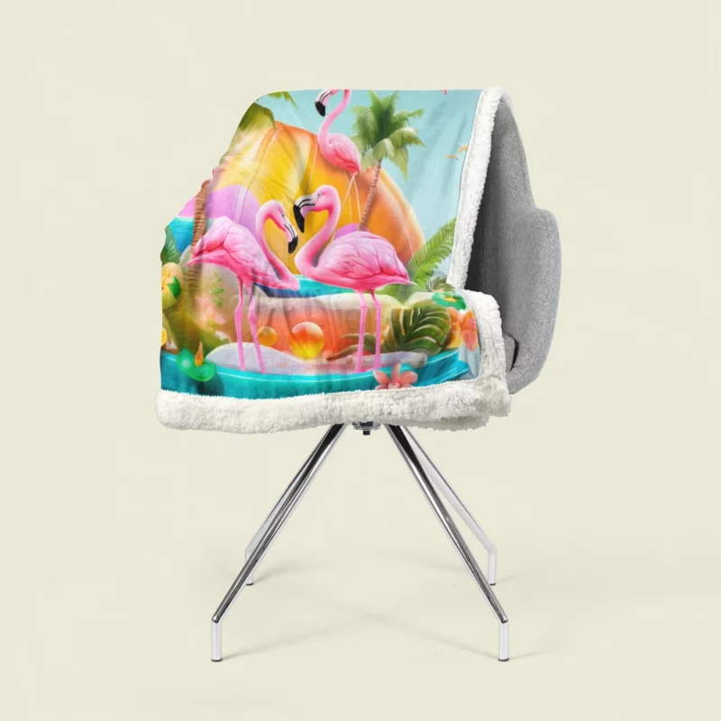 Summer Flamingos Illustration Sherpa Fleece Blanket 1