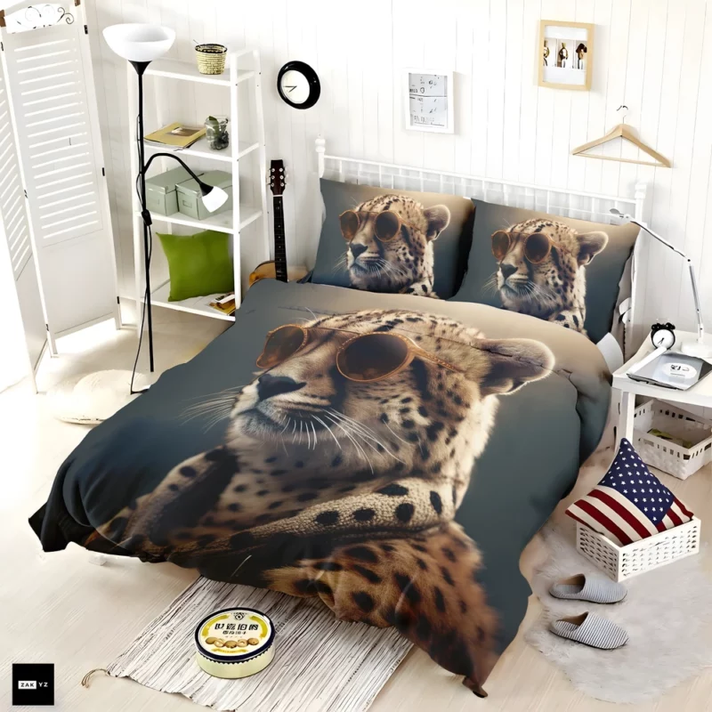 Sunglasses Cheetah Illustration Bedding Set