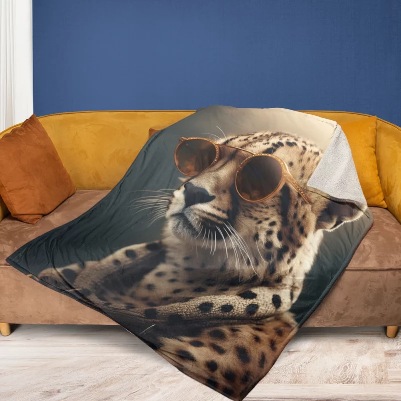 Sunglasses Cheetah Illustration Fleece Blanket 1