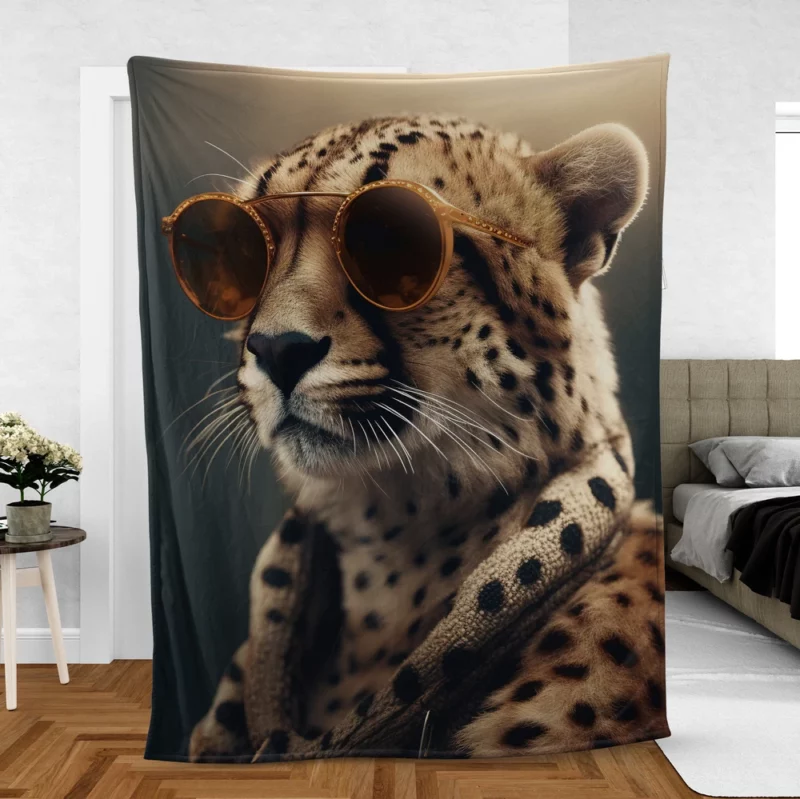 Sunglasses Cheetah Illustration Fleece Blanket