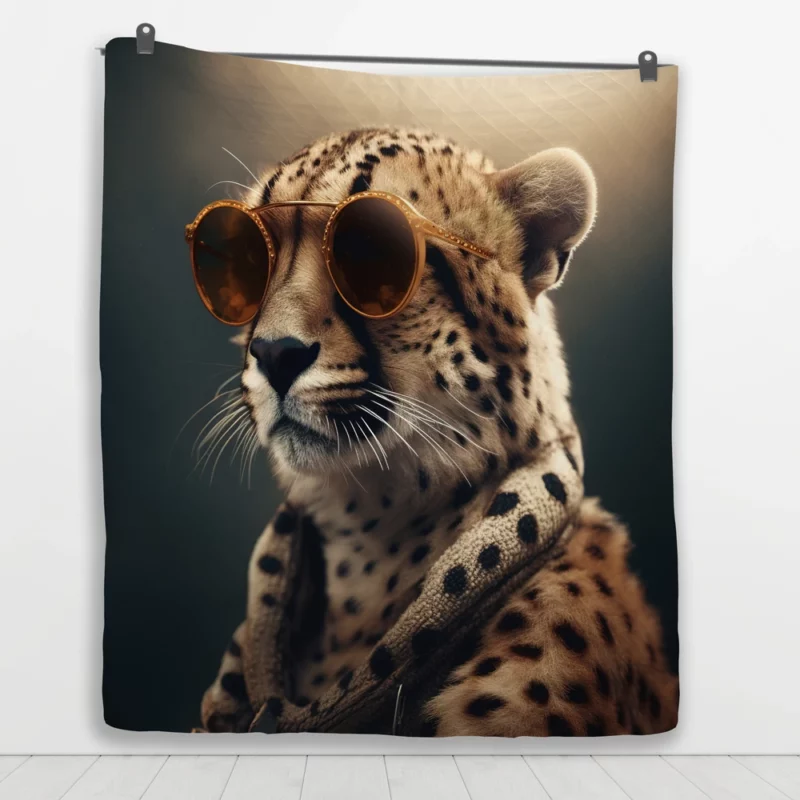 Sunglasses Cheetah Illustration Quilt Blanket 1