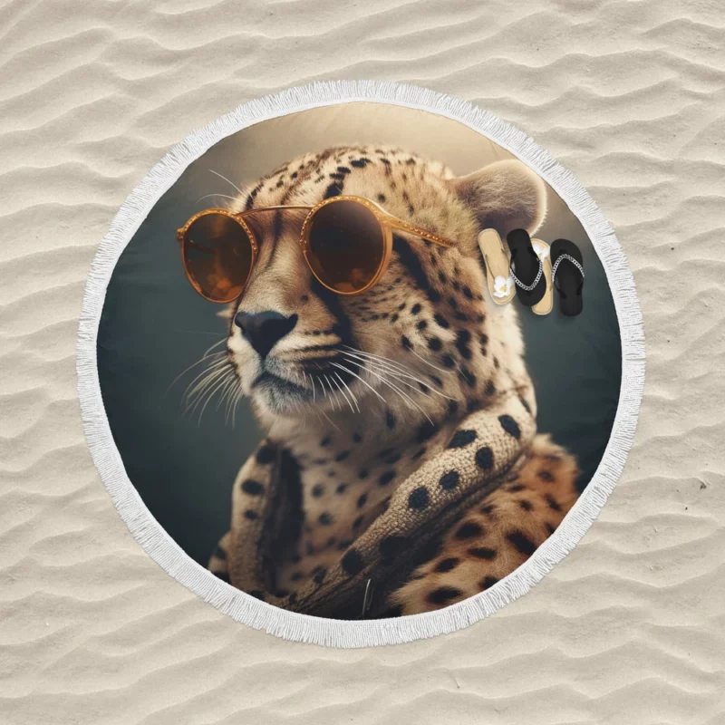 Sunglasses Cheetah Illustration Round Beach Towel