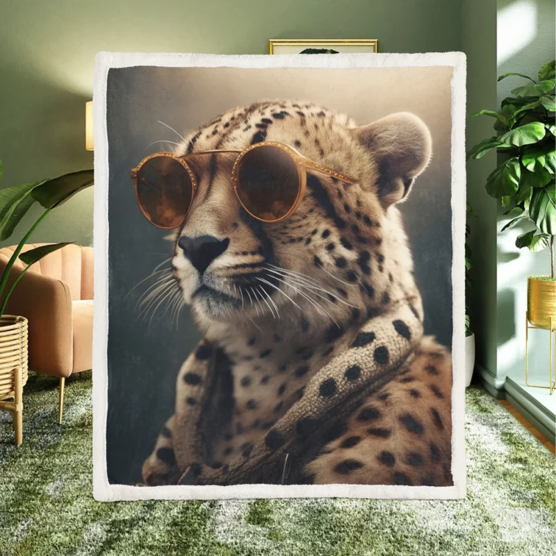 Sunglasses Cheetah Illustration Sherpa Fleece Blanket