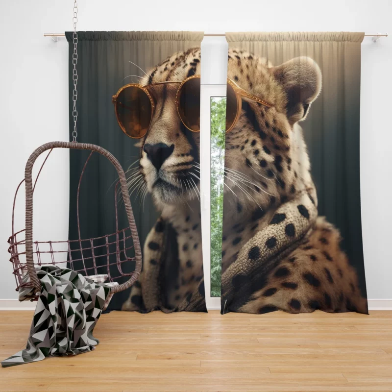 Sunglasses Cheetah Illustration Window Curtain