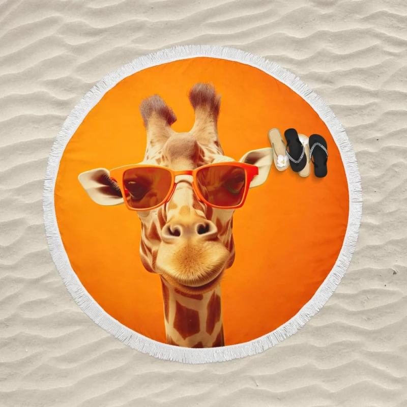 Sunglasses Giraffe Portrait Round Beach Towel